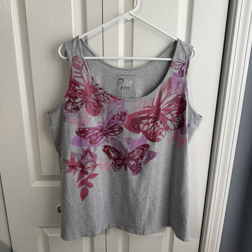 Just My Size JMS Gray Butterfly Tank Top Women's Size 2X Beach Travel Boho